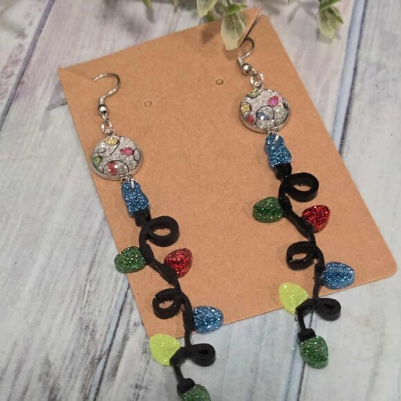 Glitter Christmas Lights Resin Earrings with Color Street Cabochons - Picture 6 of 8